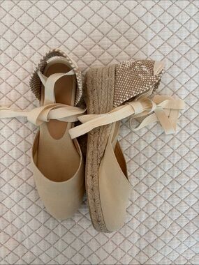 Castaner Carina Espadrille Lace-Up Flats in Beige
